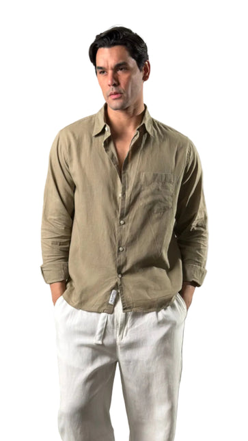 Premium Linen Long Sleeve Shirt - Olive