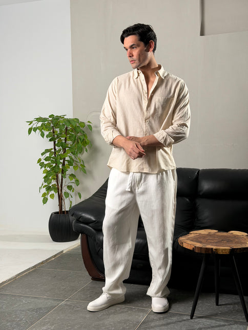 Premium Linen Long Sleeve Shirt - Off White