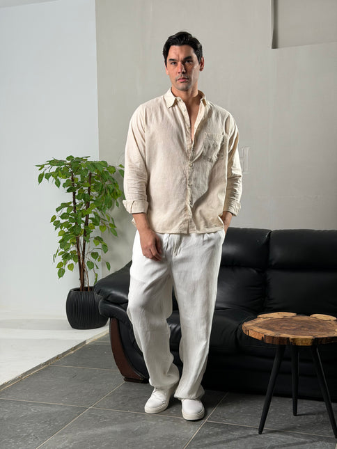 Premium Linen Long Sleeve Shirt - Off White
