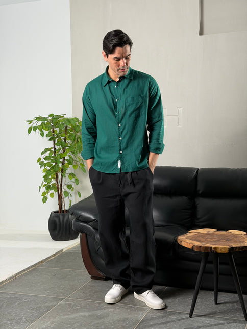 Premium Linen Long Sleeve Shirt - Green