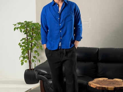 Premium Linen Long Sleeve Shirt - Blue