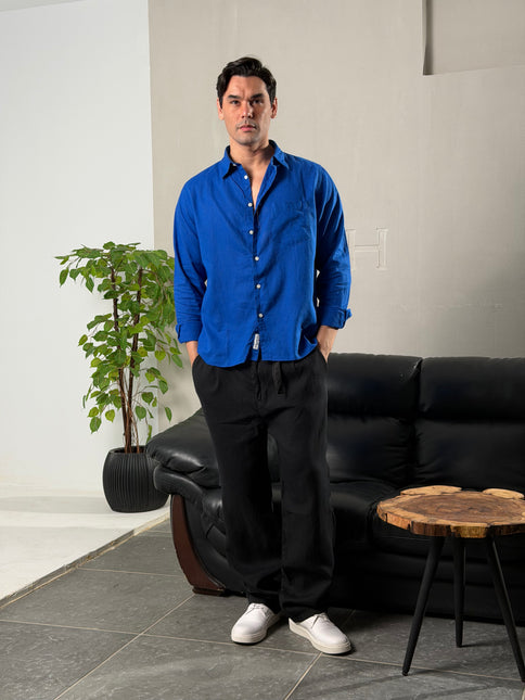 Premium Linen Long Sleeve Shirt - Blue