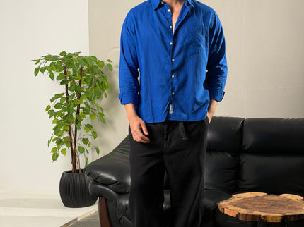 Premium Linen Long Sleeve Shirt - Blue
