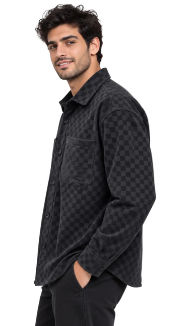 Velvet Checkered Utility Overshirt