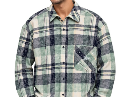 Vintage Plaid Utility Overshirt – Sage Green