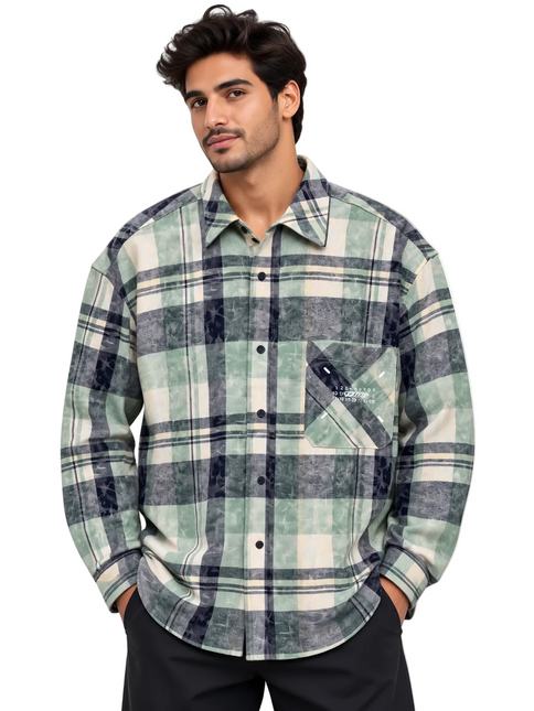 Vintage Plaid Utility Overshirt – Sage Green