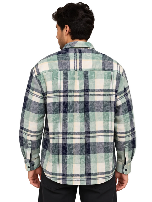 Vintage Plaid Utility Overshirt – Sage Green