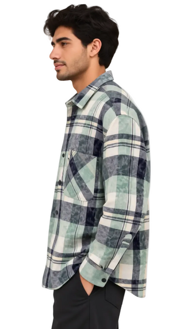 Vintage Plaid Utility Overshirt – Sage Green