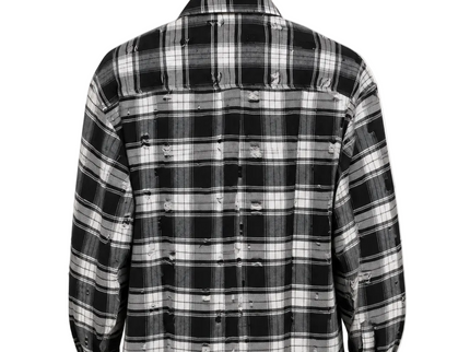 Distressed Plaid Utility Overshirt – Black & White