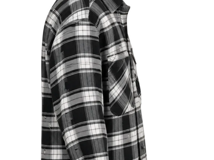 Distressed Plaid Utility Overshirt – Black & White