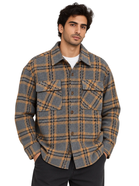 Wool Plaid Utility Overshirt – Black & Purple