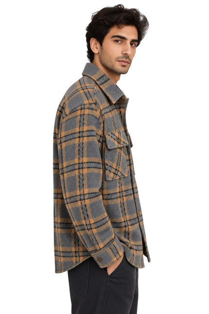 Wool Plaid Utility Overshirt – Black & Purple