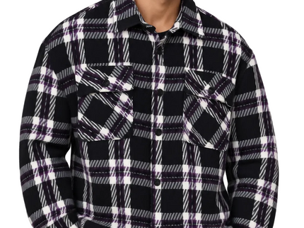 Wool Plaid Utility Overshirt – Black & Purple