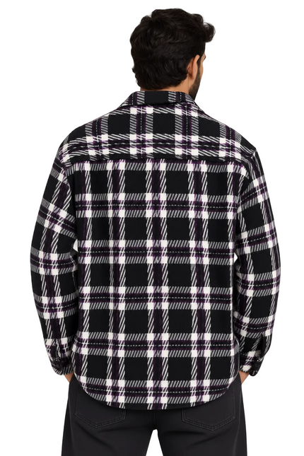 Wool Plaid Utility Overshirt – Black & Purple