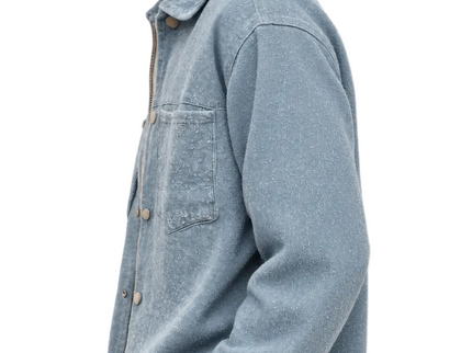Frost Blue Textured Zip-Up Shacket