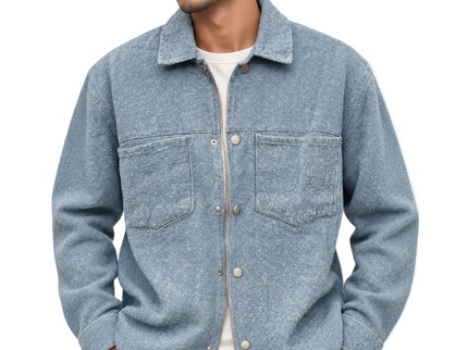 Frost Blue Textured Zip-Up Shacket