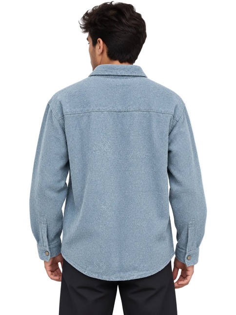 Frost Blue Textured Zip-Up Shacket