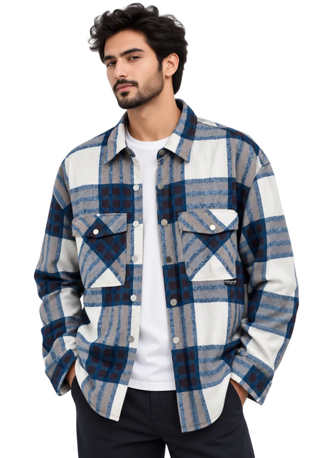 Blue Horizon Utility Overshirt – White & Navy