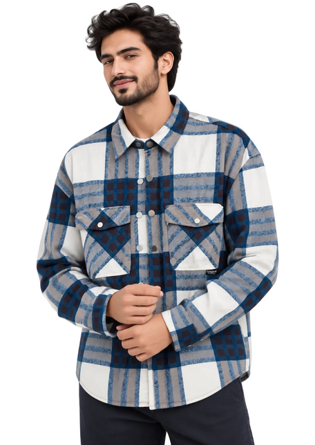 Blue Horizon Utility Overshirt – White & Navy