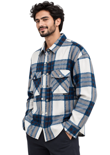 Blue Horizon Utility Overshirt – White & Navy