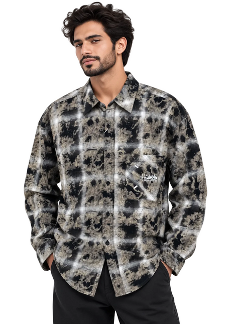 Shadow Distressed Plaid Overshirt
