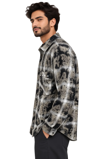 Shadow Distressed Plaid Overshirt