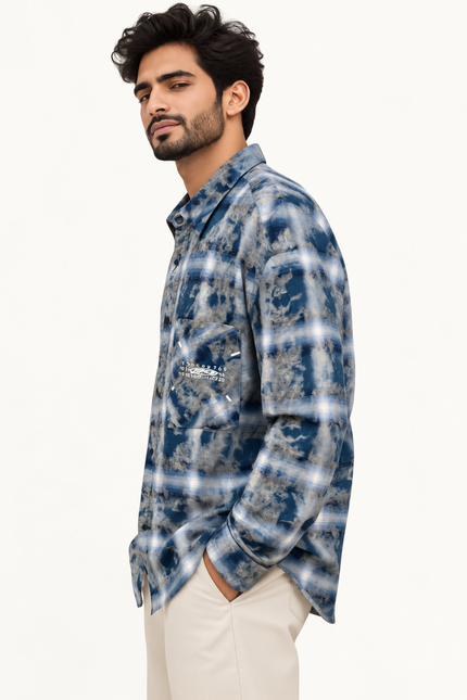 Shadow Distressed Plaid Overshirt