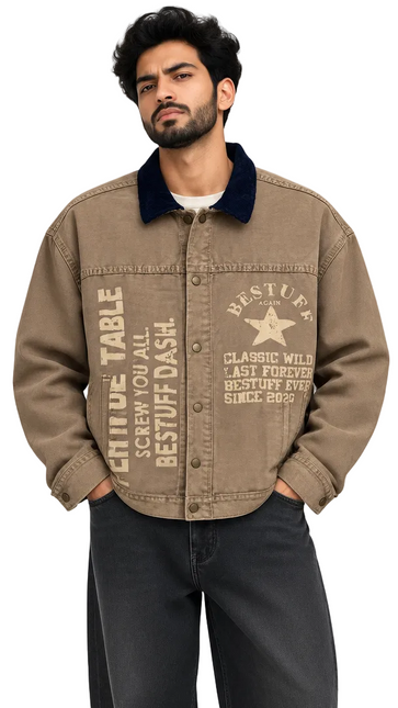 Contrast Collar Canvas Jacket
