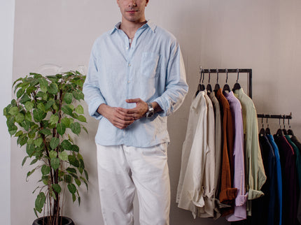 Premium Linen Long Sleeve Shirt - Baby Blue