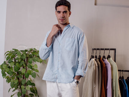 Premium Linen Long Sleeve Shirt - Baby Blue