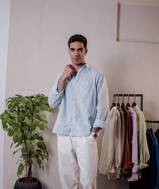 Premium Linen Long Sleeve Shirt - Baby Blue