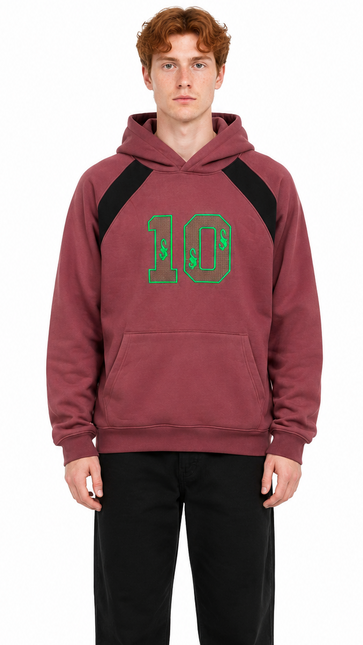 Maroon Contrast Panel Graphic Hoodie