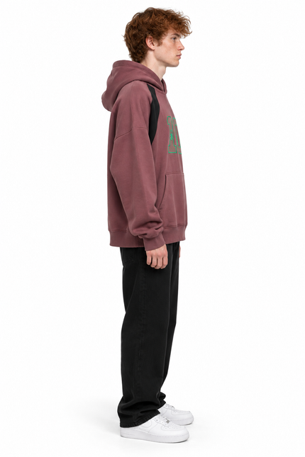 Maroon Contrast Panel Graphic Hoodie