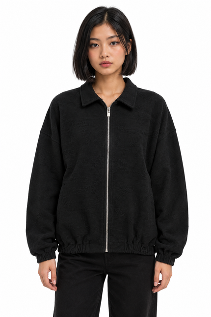 Black Textured Zip-Up Jacket