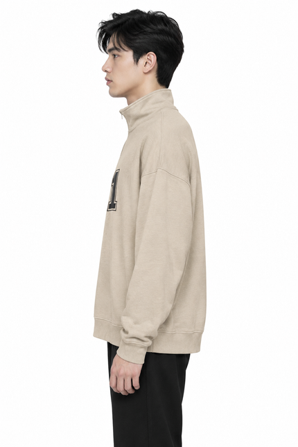 Beige Quarter-Zip Oversized Sweatshirt – Number 1