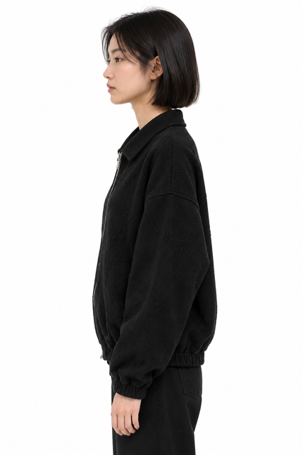 Black Textured Zip-Up Jacket