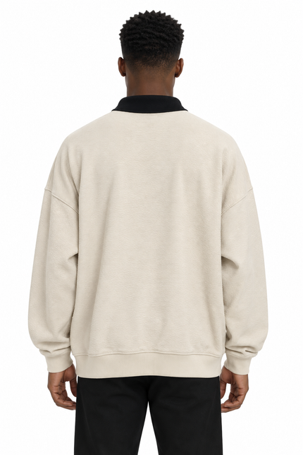 Textured Oversized Polo Sweatshirt