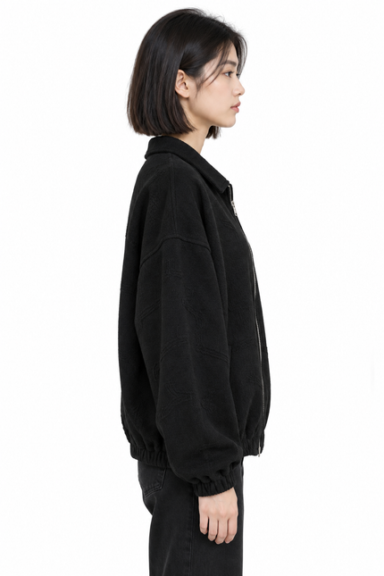 Black Textured Zip-Up Jacket