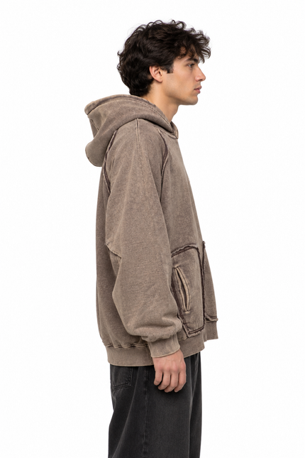 CATCH Vintage Washed Utility Hoodie – Taupe Brown