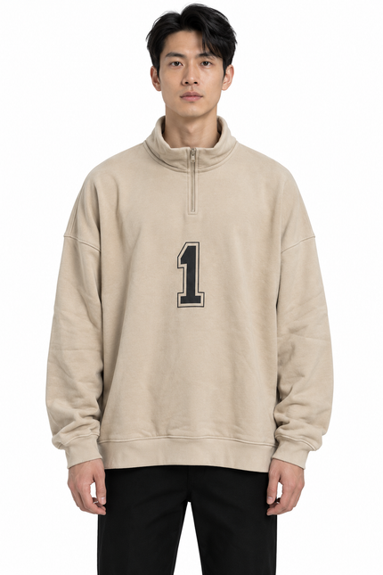 Beige Quarter-Zip Oversized Sweatshirt – Number 1