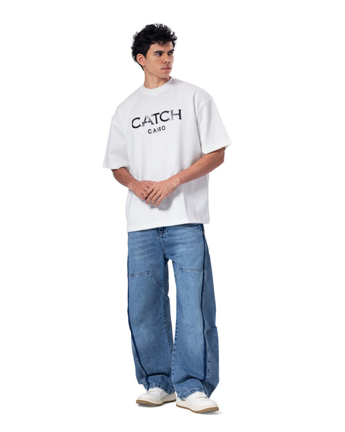 Crew Neck Oversized Fit Catch Printed T-Shirt