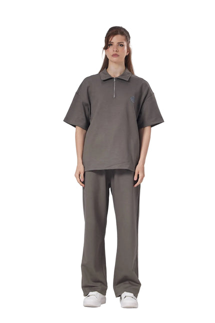 Zip-Up Collar Oversized Fit Quarter Zipper Suit