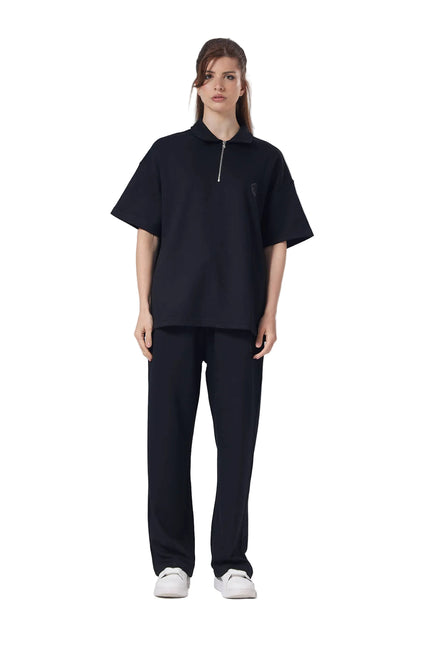 Zip-Up Collar Oversized Fit Quarter Zipper Suit