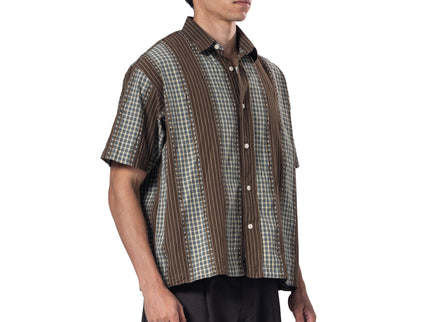 Button-Up Striped Squares Collar Shirt