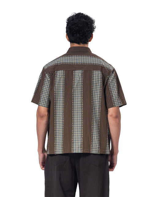 Button-Up Striped Squares Collar Shirt