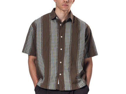 Button-Up Striped Squares Collar Shirt