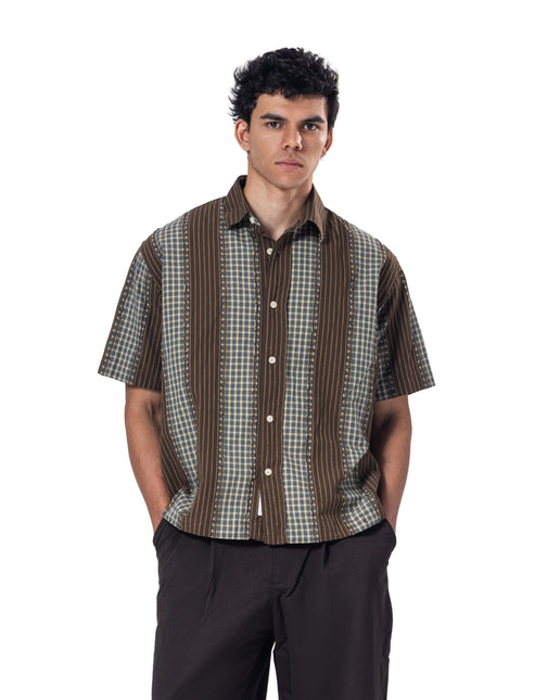 Button-Up Striped Squares Collar Shirt