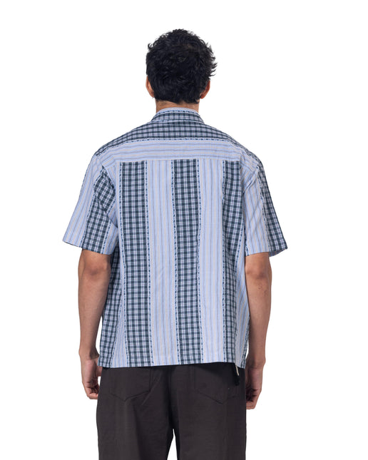 Button-Up Striped Squares Collar Shirt