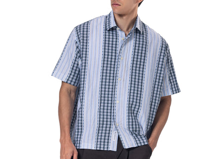 Button-Up Striped Squares Collar Shirt