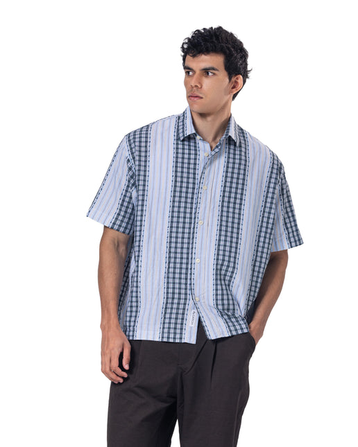 Button-Up Striped Squares Collar Shirt